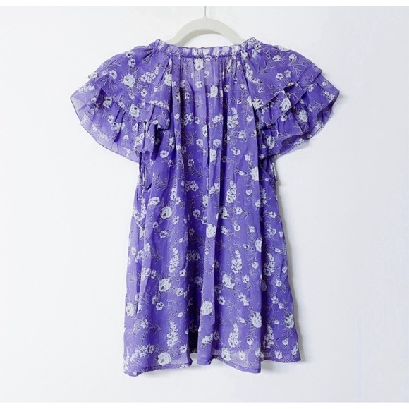 Ulla Johnson 100% Silk Ruffle Sleeve Peasant Blouse Top Floral Size 2 - Picture 3 of 8